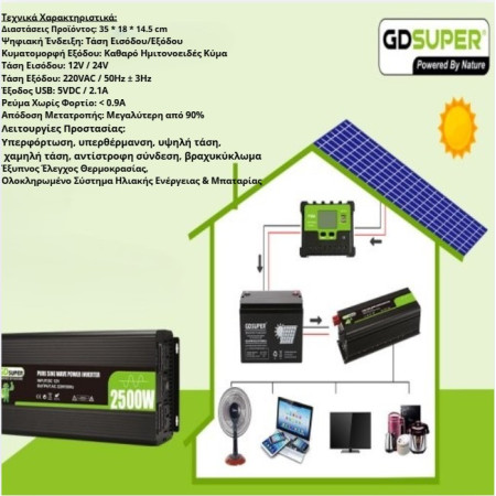 INVERTER METΑΤΡΟΠΕΑΣ ΡΕΥΜΑΤΟΣ GD-2500W