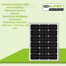 ΜΟΝΟΚΡΥΣΤΑΛΛΙΚΟ ΦΩΤΟΒΟΛΤΑΙΚΟ ΠΑΝΕΛ 550W GD-36V-1
